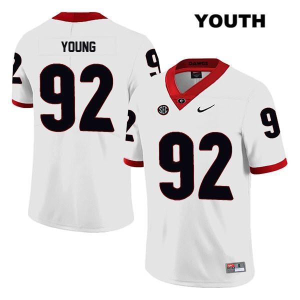 Georgia Bulldogs Youth Justin Young #92 NCAA Legend Authentic White Nike Stitched College Football Jersey UQQ7256TE
